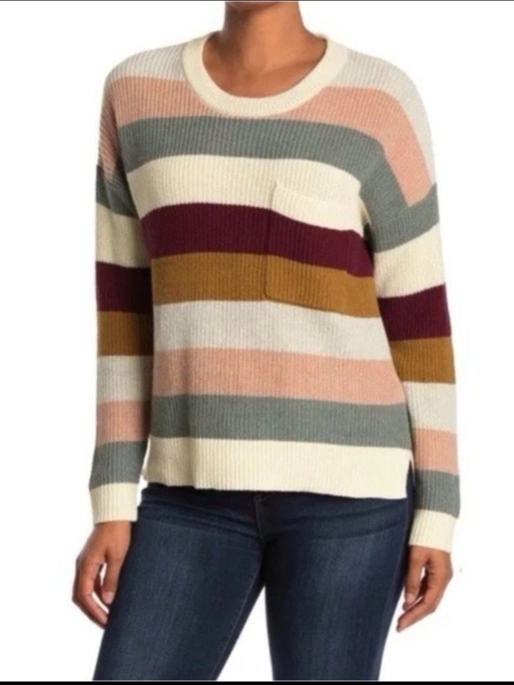 🧶Madewell Thompson Retro Stripe Pocket Pullover Oversized Knit Sweater SZ S
